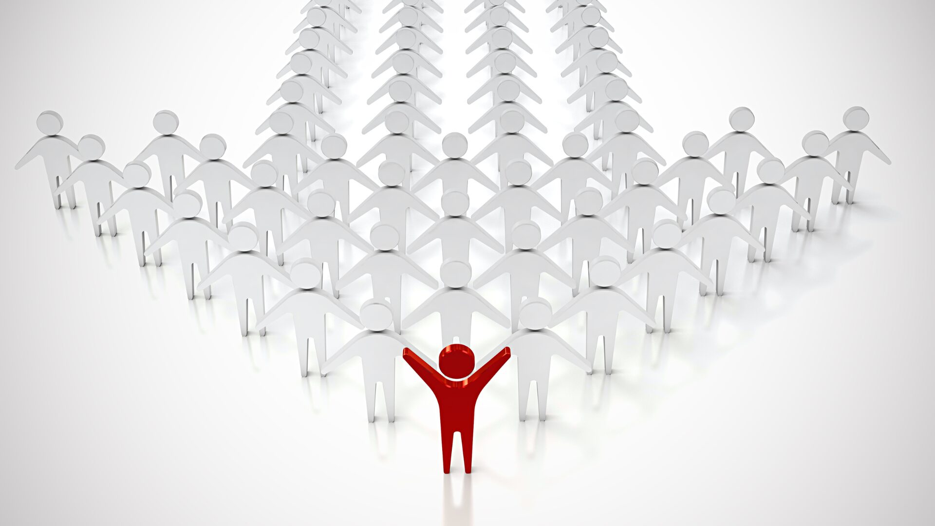 Groupe d’individus avec un leader en rouge symbolisant la position internationale de LaserAddict comme leader du bien-être.